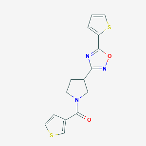 molecular formula C15H13N3O2S2 B2747801 (3-(5-(Thiophen-2-yl)-1,2,4-oxadiazol-3-yl)pyrrolidin-1-yl)(thiophen-3-yl)methanone CAS No. 2034287-62-0