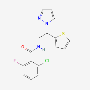 molecular formula C16H13ClFN3OS B2747808 N-(2-(1H-吡唑-1-基)-2-(噻吩-2-基)乙基)-2-氯-6-氟苯甲酰胺 CAS No. 2034344-25-5