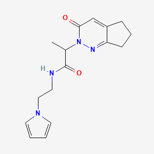 molecular formula C16H20N4O2 B2747817 N-(2-(1H-pyrrol-1-yl)ethyl)-2-(3-oxo-3,5,6,7-tetrahydro-2H-cyclopenta[c]pyridazin-2-yl)propanamide CAS No. 2034495-79-7