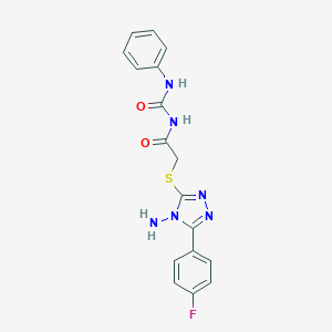 molecular formula C17H15FN6O2S B274785 2-[[4-amino-5-(4-fluorophenyl)-1,2,4-triazol-3-yl]sulfanyl]-N-(phenylcarbamoyl)acetamide 