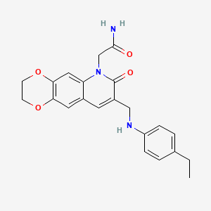 molecular formula C22H23N3O4 B2747862 2-(8-(((4-ethylphenyl)amino)methyl)-7-oxo-2,3-dihydro-[1,4]dioxino[2,3-g]quinolin-6(7H)-yl)acetamide CAS No. 932470-59-2