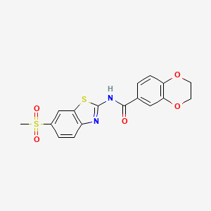molecular formula C17H14N2O5S2 B2747864 N-(6-(methylsulfonyl)benzo[d]thiazol-2-yl)-2,3-dihydrobenzo[b][1,4]dioxine-6-carboxamide CAS No. 477553-67-6
