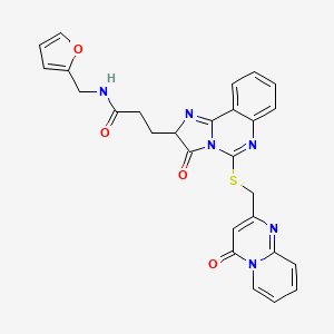 N-(furan-2-ylmethyl)-3-[3-oxo-5-[(4-oxopyrido[1,2-a]pyrimidin-2-yl)methylsulfanyl]-2H-imidazo[1,2-c]quinazolin-2-yl]propanamide