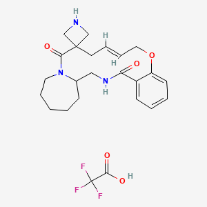 molecular formula C24H30F3N3O5 B2747917 (13E)-Spiro[11-oxa-3,18-diazatricyclo[16.5.0.05,10]tricosa-5,7,9,13-tetraene-16,3'-azetidine]-4,17-dione;2,2,2-trifluoroacetic acid CAS No. 2648972-75-0