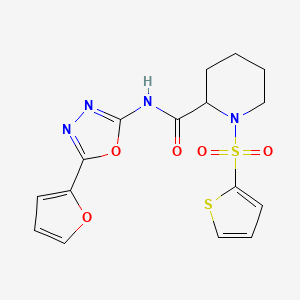 molecular formula C16H16N4O5S2 B2747926 N-(5-(furan-2-yl)-1,3,4-oxadiazol-2-yl)-1-(thiophen-2-ylsulfonyl)piperidine-2-carboxamide CAS No. 1098687-93-4