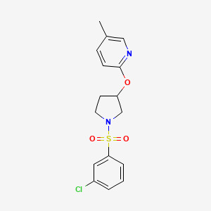 molecular formula C16H17ClN2O3S B2747927 2-((1-((3-Chlorophenyl)sulfonyl)pyrrolidin-3-yl)oxy)-5-methylpyridine CAS No. 1904269-21-1