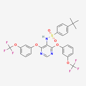 molecular formula C28H23F6N3O6S B2747930 N-{4,6-bis[3-(trifluoromethoxy)phenoxy]-5-pyrimidinyl}-4-(tert-butyl)benzenesulfonamide CAS No. 866154-89-4