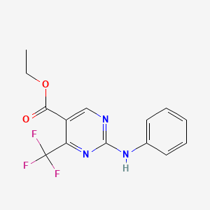 molecular formula C14H12F3N3O2 B2748044 Ethyl 2-anilino-4-(trifluoromethyl)-5-pyrimidinecarboxylate CAS No. 187035-92-3