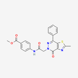 molecular formula C22H18N4O4S B2748062 甲酸甲酯-4-(2-(2-甲基-4-氧代-7-苯基噻唑并[4,5-d]嘧啶-5(4H)-基)乙酰氨基)苯甲酸酯 CAS No. 941986-39-6