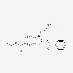 molecular formula C20H20N2O4S B2748063 乙酸乙酯-2-苯甲酰亚胺-3-(2-甲氧基乙基)-1,3-苯并噻唑-6-甲酸酯 CAS No. 1005934-47-3