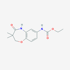 molecular formula C14H18N2O4 B2748075 Ethyl (3,3-dimethyl-4-oxo-2,3,4,5-tetrahydrobenzo[b][1,4]oxazepin-7-yl)carbamate CAS No. 921842-64-0