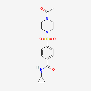 molecular formula C16H21N3O4S B2748085 4-((4-acetylpiperazin-1-yl)sulfonyl)-N-cyclopropylbenzamide CAS No. 898657-18-6