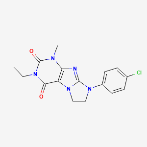 molecular formula C16H16ClN5O2 B2748094 8-(4-氯苯基)-3-乙基-1-甲基-7,8-二氢-1H-咪唑[2,1-f]嘧啶-2,4(3H,6H)-二酮 CAS No. 872838-97-6