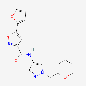 molecular formula C17H18N4O4 B2748096 5-(furan-2-yl)-N-(1-((tetrahydro-2H-pyran-2-yl)methyl)-1H-pyrazol-4-yl)isoxazole-3-carboxamide CAS No. 2034256-06-7