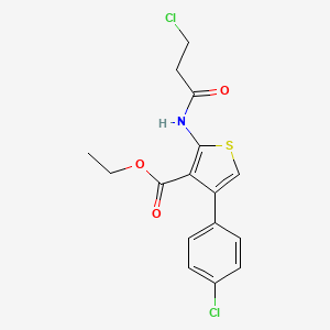 molecular formula C16H15Cl2NO3S B2748128 Ethyl 4-(4-chlorophenyl)-2-(3-chloropropanamido)thiophene-3-carboxylate CAS No. 457621-59-9