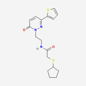 molecular formula C17H21N3O2S2 B2748132 2-(cyclopentylthio)-N-(2-(6-oxo-3-(thiophen-2-yl)pyridazin-1(6H)-yl)ethyl)acetamide CAS No. 1219912-58-9
