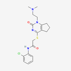 molecular formula C19H23ClN4O2S B2748134 N-(2-chlorophenyl)-2-((1-(2-(dimethylamino)ethyl)-2-oxo-2,5,6,7-tetrahydro-1H-cyclopenta[d]pyrimidin-4-yl)thio)acetamide CAS No. 933204-00-3