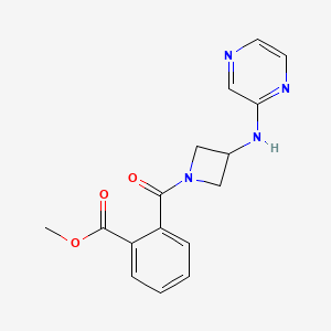molecular formula C16H16N4O3 B2748141 Methyl 2-(3-(pyrazin-2-ylamino)azetidine-1-carbonyl)benzoate CAS No. 2319851-07-3