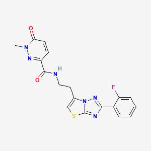 molecular formula C18H15FN6O2S B2748164 N-(2-(2-(2-fluorophenyl)thiazolo[3,2-b][1,2,4]triazol-6-yl)ethyl)-1-methyl-6-oxo-1,6-dihydropyridazine-3-carboxamide CAS No. 1324693-86-8