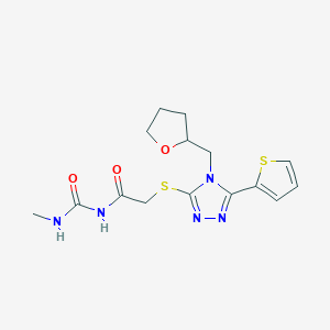 molecular formula C15H19N5O3S2 B274817 N-(methylcarbamoyl)-2-[[4-(oxolan-2-ylmethyl)-5-thiophen-2-yl-1,2,4-triazol-3-yl]sulfanyl]acetamide 