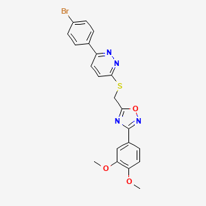 molecular formula C21H17BrN4O3S B2748176 3-(4-Bromophenyl)-6-({[3-(3,4-dimethoxyphenyl)-1,2,4-oxadiazol-5-yl]methyl}thio)pyridazine CAS No. 1111290-69-7