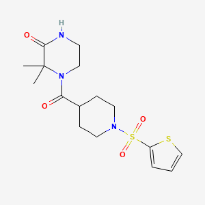 molecular formula C16H23N3O4S2 B2748187 3,3-Dimethyl-4-(1-(thiophen-2-ylsulfonyl)piperidine-4-carbonyl)piperazin-2-one CAS No. 946208-42-0