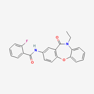 molecular formula C22H17FN2O3 B2748215 N-(10-ethyl-11-oxo-10,11-dihydrodibenzo[b,f][1,4]oxazepin-2-yl)-2-fluorobenzamide CAS No. 922081-87-6
