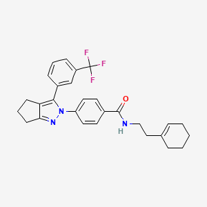 molecular formula C28H28F3N3O B2748231 N-[2-(1-cyclohexenyl)ethyl]-4-[3-[3-(trifluoromethyl)phenyl]-5,6-dihydrocyclopenta[c]pyrazol-2(4H)-yl]benzenecarboxamide CAS No. 866018-78-2