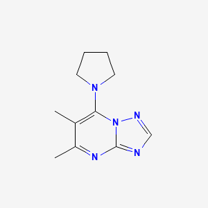 molecular formula C11H15N5 B2748253 5,6-二甲基-7-(1-吡咯啉基)[1,2,4]三唑并[1,5-a]嘧啶 CAS No. 1340757-75-6