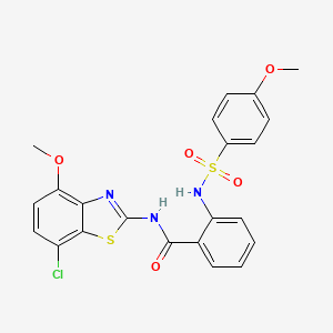 molecular formula C22H18ClN3O5S2 B2748267 N-(7-chloro-4-methoxybenzo[d]thiazol-2-yl)-2-(4-methoxyphenylsulfonamido)benzamide CAS No. 922701-09-5