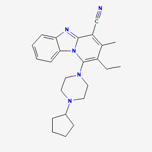 molecular formula C24H29N5 B2748268 1-(4-Cyclopentylpiperazin-1-yl)-2-ethyl-3-methylpyrido[1,2-a]benzimidazole-4-carbonitrile CAS No. 385417-39-0