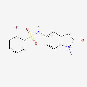 molecular formula C15H13FN2O3S B2748294 2-fluoro-N-(1-methyl-2-oxoindolin-5-yl)benzenesulfonamide CAS No. 921536-92-7
