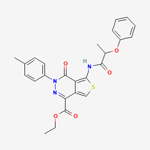 molecular formula C25H23N3O5S B2748300 Ethyl 4-oxo-5-(2-phenoxypropanamido)-3-(p-tolyl)-3,4-dihydrothieno[3,4-d]pyridazine-1-carboxylate CAS No. 851948-54-4