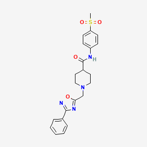 molecular formula C22H24N4O4S B2748301 N-(4-(methylsulfonyl)phenyl)-1-((3-phenyl-1,2,4-oxadiazol-5-yl)methyl)piperidine-4-carboxamide CAS No. 1448030-38-3