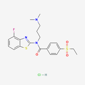 molecular formula C21H25ClFN3O3S2 B2748314 N-(3-(二甲基氨基)丙基)-4-(乙基磺酰)-N-(4-氟苯并[d]噻唑-2-基)苯甲酰胺盐酸盐 CAS No. 1216575-05-1