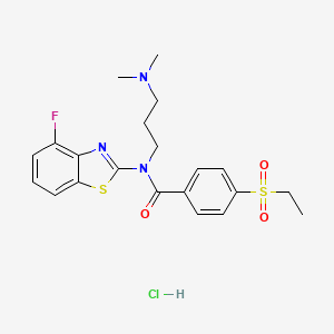 molecular formula C21H25ClFN3O3S2 B2748314 N-(3-(dimethylamino)propyl)-4-(ethylsulfonyl)-N-(4-fluorobenzo[d]thiazol-2-yl)benzamide hydrochloride CAS No. 1216575-05-1