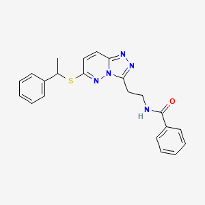 molecular formula C22H21N5OS B2748334 N-(2-(6-((1-phenylethyl)thio)-[1,2,4]triazolo[4,3-b]pyridazin-3-yl)ethyl)benzamide CAS No. 872994-29-1