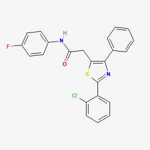 molecular formula C23H16ClFN2OS B2748350 2-[2-(2-chlorophenyl)-4-phenyl-1,3-thiazol-5-yl]-N-(4-fluorophenyl)acetamide CAS No. 338957-29-2