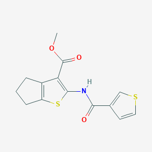 molecular formula C14H13NO3S2 B2748352 Methyl 2-(thiophene-3-carbonylamino)-5,6-dihydro-4H-cyclopenta[b]thiophene-3-carboxylate CAS No. 2138052-37-4