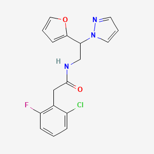 molecular formula C17H15ClFN3O2 B2748365 2-(2-氯-6-氟苯基)-N-(2-(呋喃-2-基)-2-(1H-吡唑-1-基)乙基)乙酰胺 CAS No. 2034593-63-8