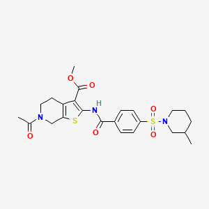 molecular formula C24H29N3O6S2 B2748377 甲酸6-乙酰-2-(4-((3-甲基哌啶-1-基)磺酰基)苯甲酰胺)-4,5,6,7-四氢噻吩[2,3-c]吡啶-3-甲酸酯 CAS No. 681435-79-0