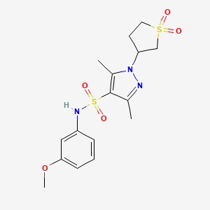 molecular formula C16H21N3O5S2 B2748378 1-(1,1-二氧代四氢噻吩-3-基)-N-(3-甲氧基苯基)-3,5-二甲基-1H-吡唑-4-磺酰胺 CAS No. 1019095-04-5