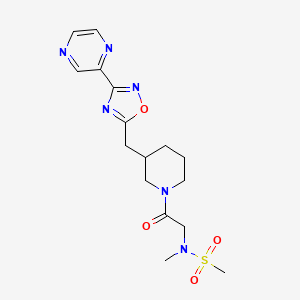 molecular formula C16H22N6O4S B2748394 N-methyl-N-(2-oxo-2-(3-((3-(pyrazin-2-yl)-1,2,4-oxadiazol-5-yl)methyl)piperidin-1-yl)ethyl)methanesulfonamide CAS No. 1705110-94-6