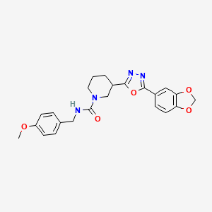 molecular formula C23H24N4O5 B2748396 3-(5-(benzo[d][1,3]dioxol-5-yl)-1,3,4-oxadiazol-2-yl)-N-(4-methoxybenzyl)piperidine-1-carboxamide CAS No. 1172348-79-6