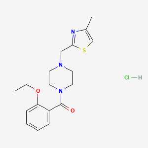 molecular formula C18H24ClN3O2S B2748400 (2-Ethoxyphenyl)(4-((4-methylthiazol-2-yl)methyl)piperazin-1-yl)methanone hydrochloride CAS No. 1331355-67-9