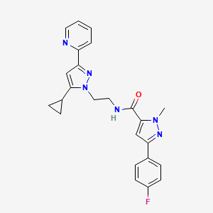 molecular formula C24H23FN6O B2748413 N-(2-(5-cyclopropyl-3-(pyridin-2-yl)-1H-pyrazol-1-yl)ethyl)-3-(4-fluorophenyl)-1-methyl-1H-pyrazole-5-carboxamide CAS No. 1796990-04-9