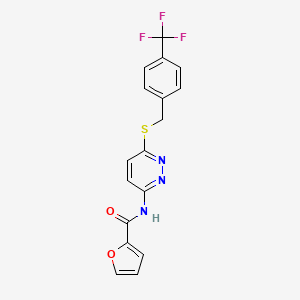 molecular formula C17H12F3N3O2S B2748415 N-(6-((4-(trifluoromethyl)benzyl)thio)pyridazin-3-yl)furan-2-carboxamide CAS No. 1021107-10-7