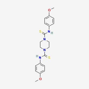 molecular formula C20H24N4O2S2 B2748428 ((4-Methoxyphenyl)amino)(4-(((4-methoxyphenyl)amino)thioxomethyl)piperazinyl)methane-1-thione CAS No. 485356-33-0