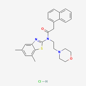 molecular formula C27H30ClN3O2S B2748446 N-(5,7-二甲基苯并噻唑-2-基)-N-(2-吗啉基乙基)-2-(萘-1-基)乙酰胺盐酸盐 CAS No. 1330305-93-5
