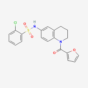 molecular formula C20H17ClN2O4S B2748447 2-氯-N-[1-(呋喃-2-甲酰)-3,4-二氢-2H-喹啉-6-基]苯基磺酰胺 CAS No. 946258-28-2